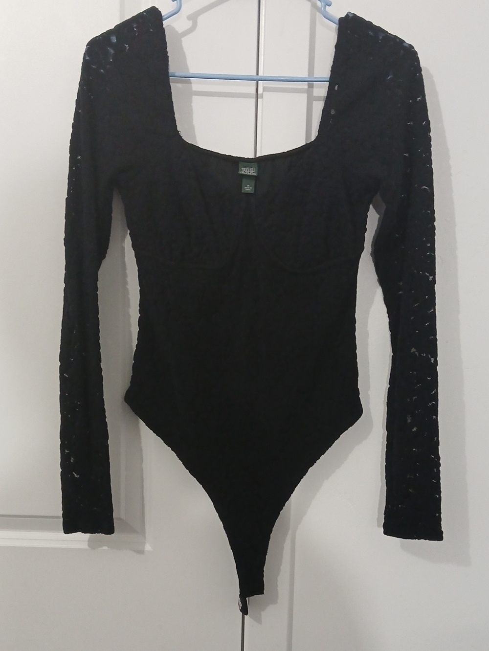 wild fable Black Long Sleeve Lace Bodysuit Thong